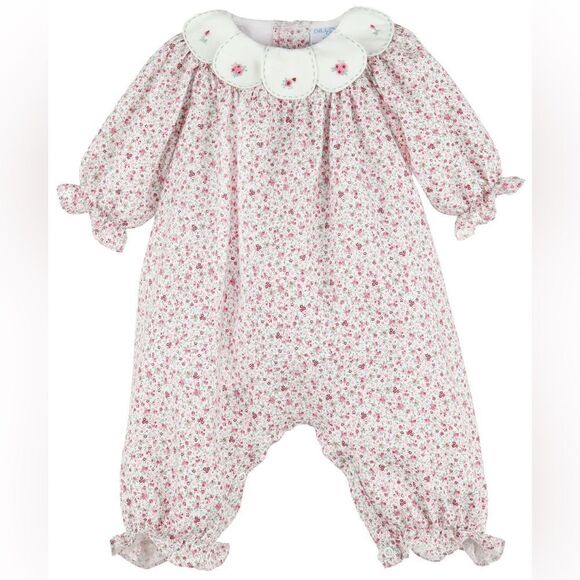 Luli & Me Scallop Collar Floral Petal Longall Bubble Romper. 9 Months. NEW. - Picture 1 of 8